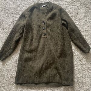Merino wool Cozy Olive Green Sweater with Button Detail